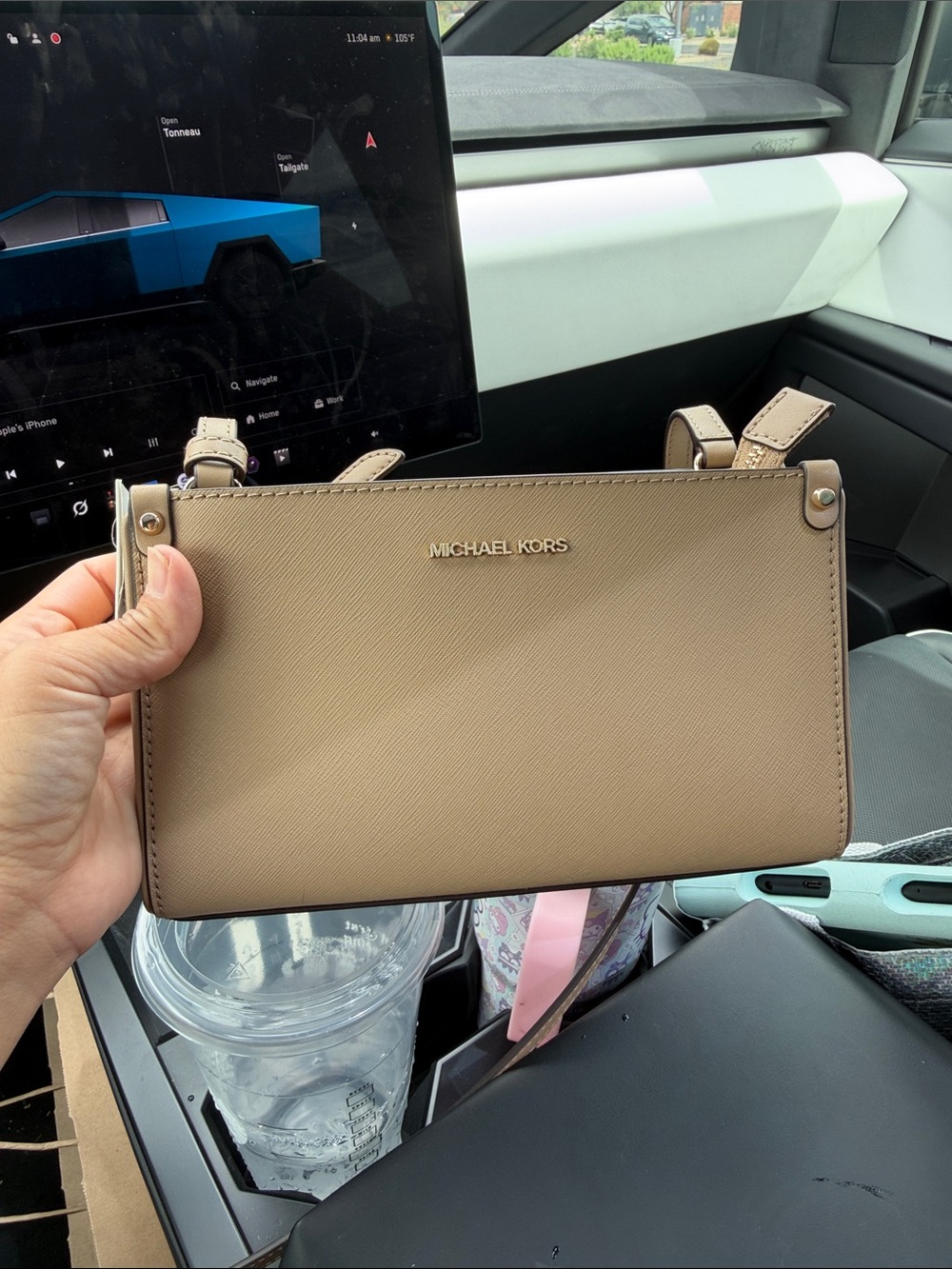 Michael Kors Taupe Saffiano Crossbody- color: camel